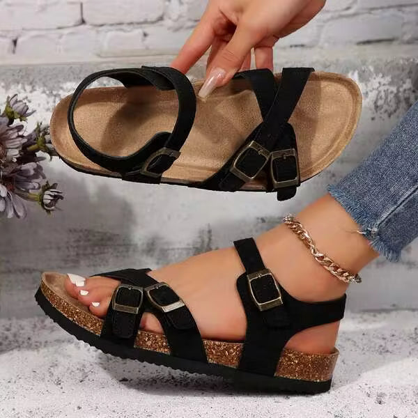 Comfortable Women's Sandals,For Outdoor Use & Footbed Outdoor Adjustable Buckle Cork Footbed Slides With PVC Fabric