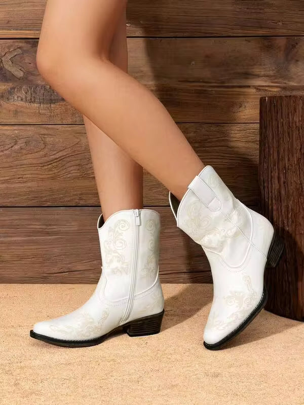 Women's Western Ankle Boots: Low Chunky Heels, Square Toe, Fall Short Booties
