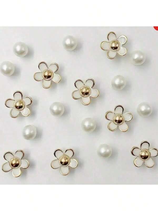 18pcs/Set Resin Pearl Flower White Fashion Ins Cute Elegant DIY Shoe Decoration (12mm Pearl)