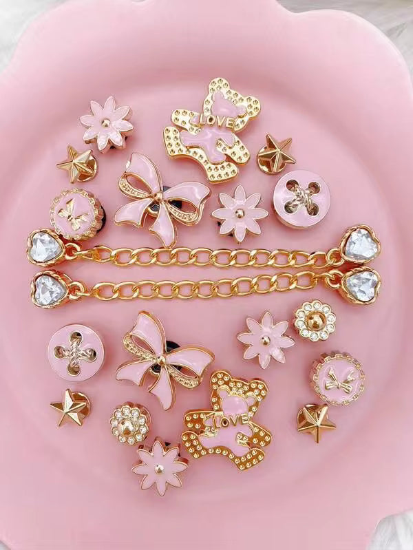 20pcs Pink Bear Chain ABS Resin Shoe Charms, Detachable DIY Shoe Decorations - Personalized Footwear Style
