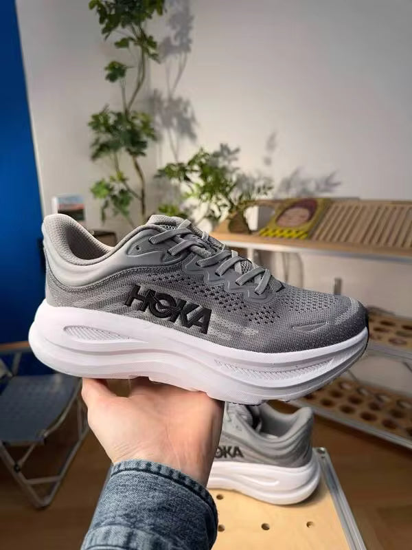 Hoka One One Bondi 9 Road Running Shoes, Breathable Lightweight Cushioned Shock-Absorbing Non-Slip, Suitable For All Seasons, Grey Color, Men & Women